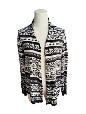 CATO Black and White Contemporary Two Toned Long Sleeve Wrap Sweater Size Large